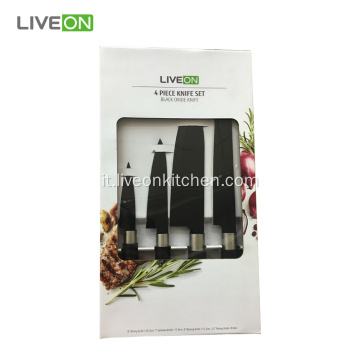 Set di 4 coltelli da cucina in acciaio inossidabile con ossido nero